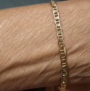 GENUINE 14K YELLOW GOLD OVER SOLID STERLING SILVER MARINER CHAIN BRACELET 7.5"